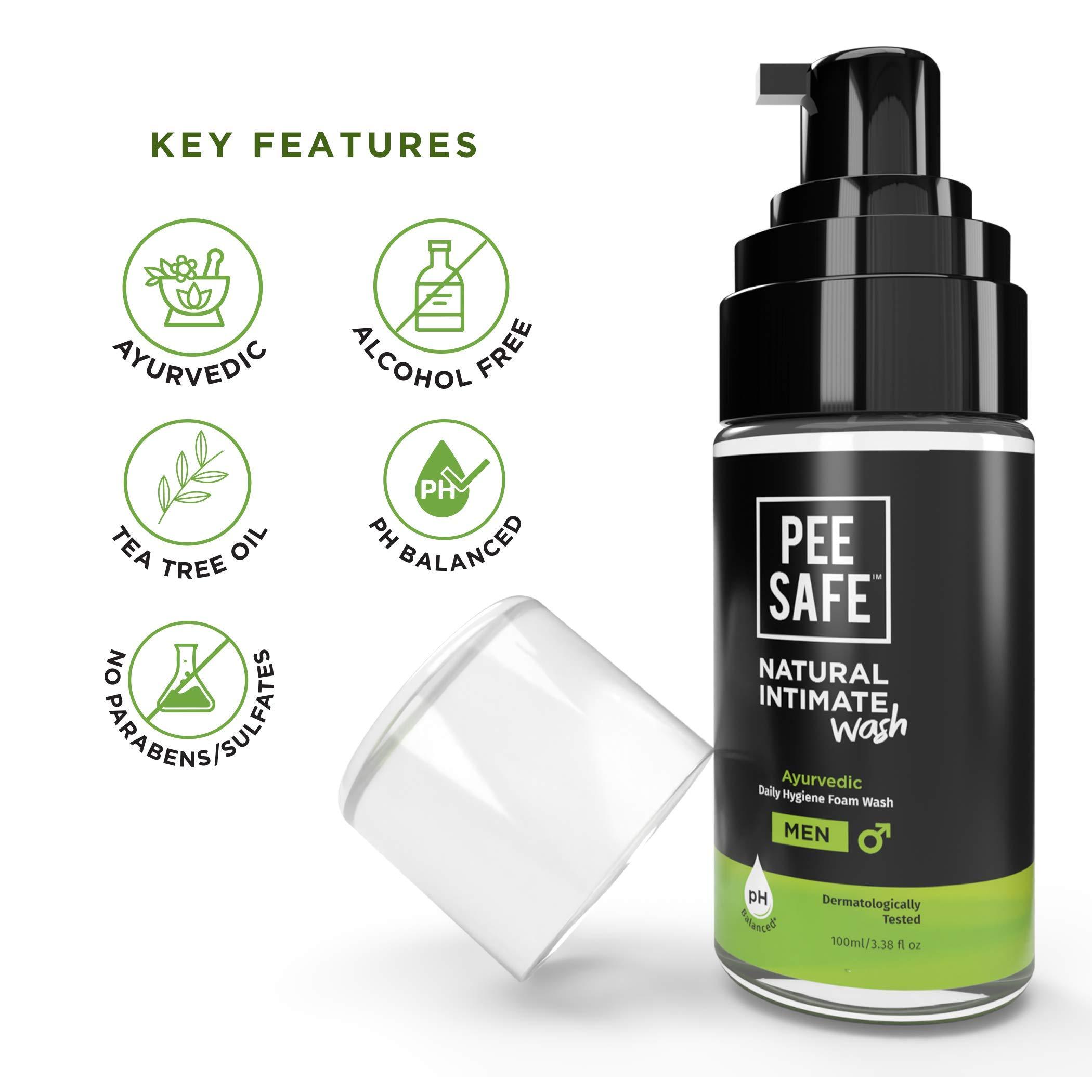 PEESAFE PEESAFE Natural Intimate Wash For Men With Ayurveda Extracts 100 Ml & Peesafe Natural Intimate Wipes 10 Count (Pack Of 4)