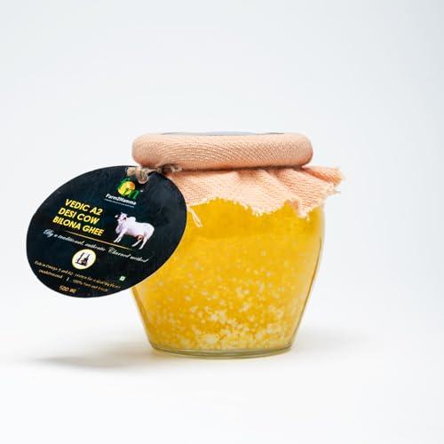Farm2Mamma Farm2Mamma Vedic A2 Desi Cow Bilona Ghee,500ML, Curd Churned, Authentic Ghee, Pure Natural & Healthy, A2 Certified, Grass Fed Cultured Ghee, Glass Matka Jar