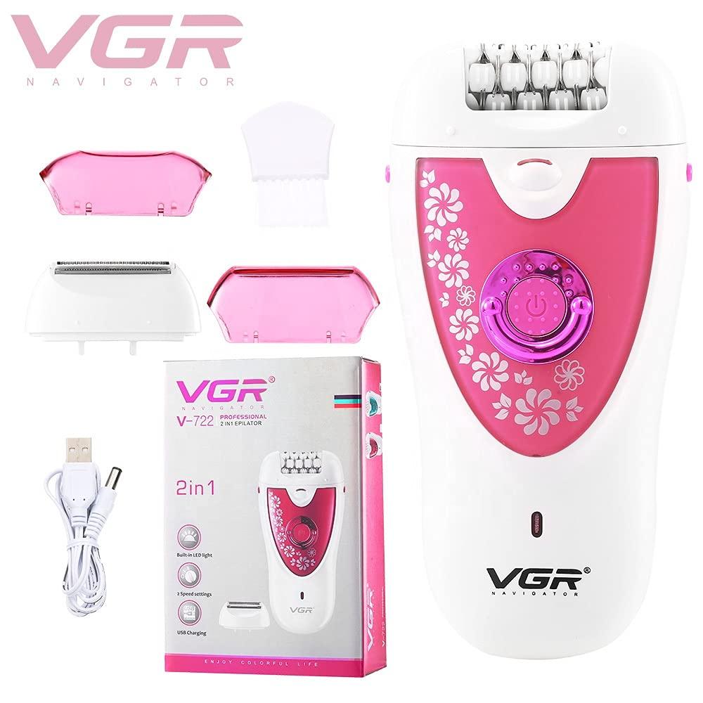 VGR VGR V-722 Cordless Professional 2-in-1 Women Epilator & Shaver for different body areas for Wet & Dry use 35 minutes Runtime - Pink