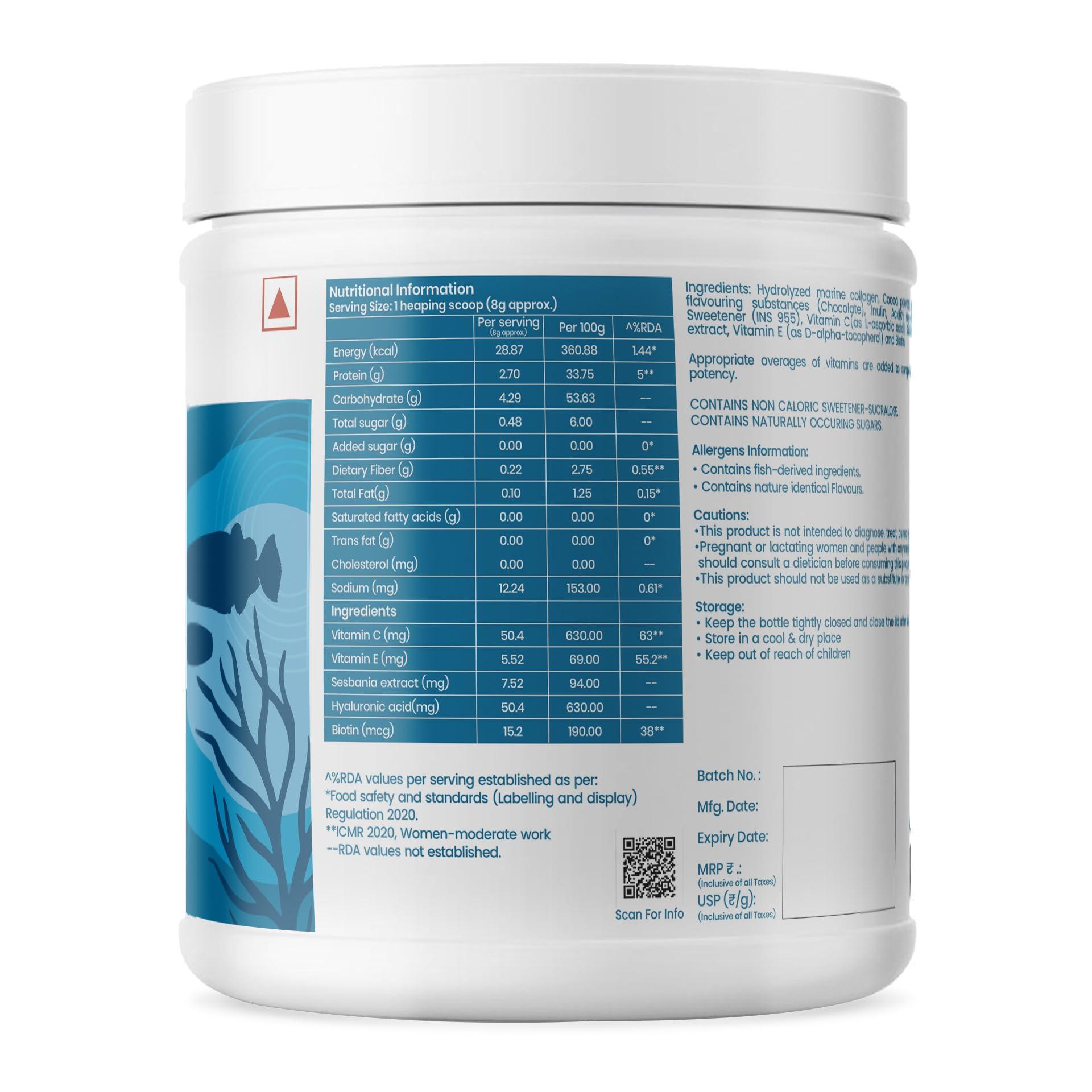 Dr. Morepen DR. MOREPEN Marine Collagen Skin Protein Powder With Hyaluronic Acid, Vitamin C, Sesabania & Biotin For Healthy Skin | Chocolate Flavour | 48 Servings - 250 Pack of 2