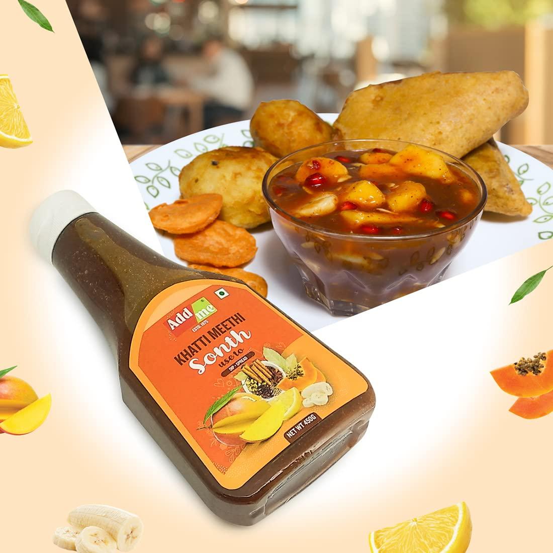 Add me Add me Sonth Chutney Home Made Khatti meethi chatni bhelpuri pani Puri samosa chaat 450gm Squeeze Bottle