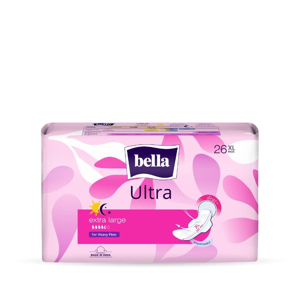 Bella Bella Ultra Drai Sanitary Napkins Extra Large 26 Pcs & Herbs Panty Liners, (Verbena Medium)(Pack Of 60)