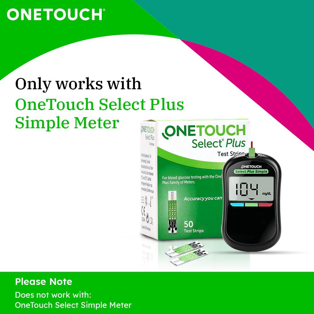 OneTouch OneTouch Select Plus Test Strips | 2 Packs of 50 Strips each (total 100 Strips) | Blood Sugar Test Machine Testing Strips | Global Iconic Brand | For use with OneTouch Select Plus Simple Glucometer