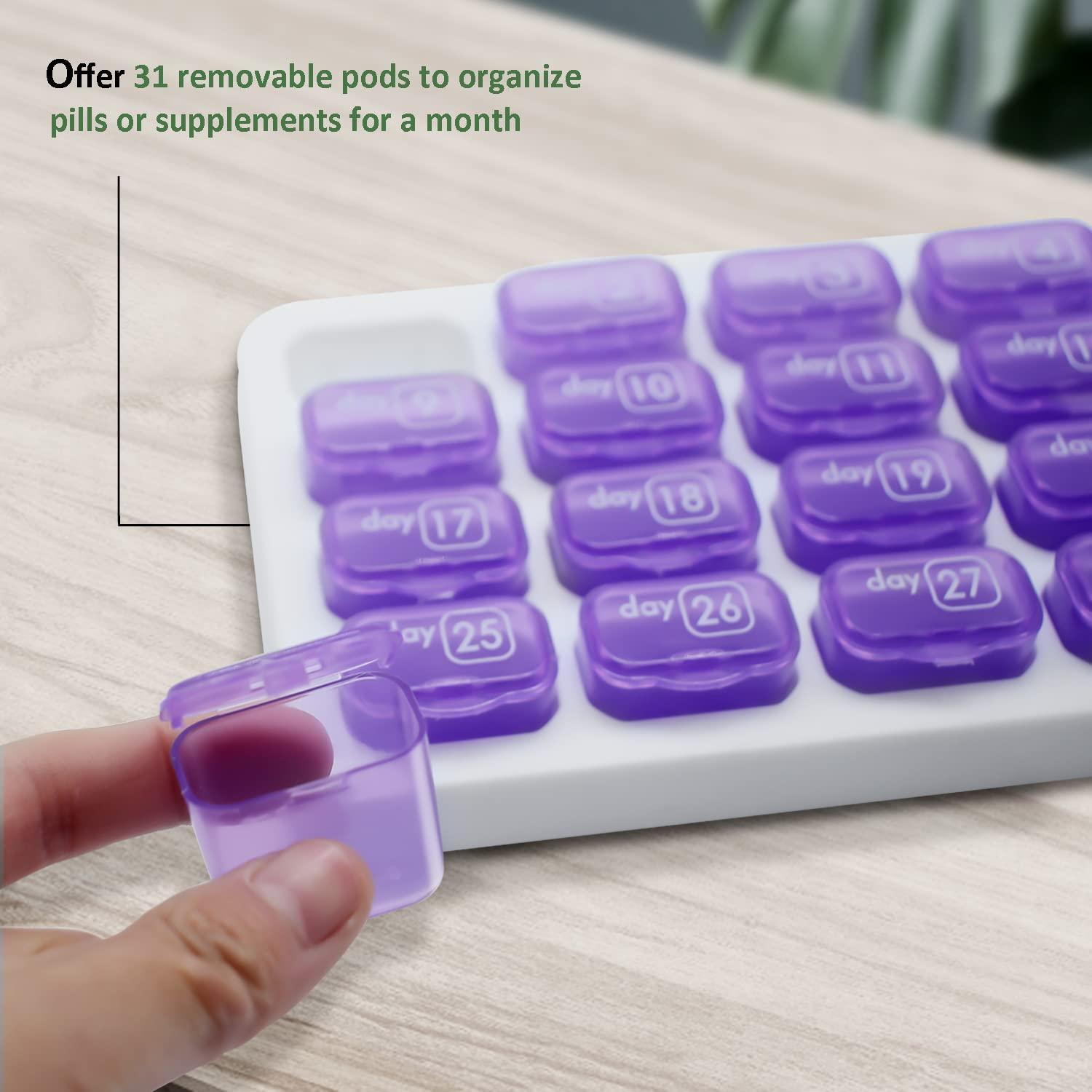 UHZBTEC UHZBTEC Monthly 31 compartments Pill Organizer Day Pill Organizer for Medicine Vitamin Holder Container (Purple)