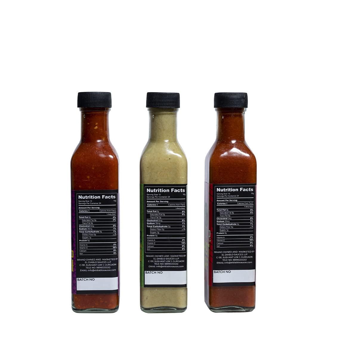 El Diablo Sauces El Diablo All Natural Ingredient Gluten Free Hot Spicy Sauces Combo Hot AF + Hot Red Chili + Smoked Green Chili Pack of 3 – (240gm x 3)