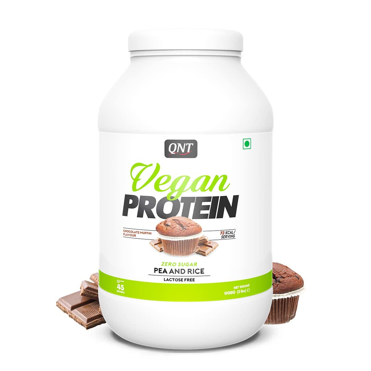 QNT QNT Vegan Protein | 100% Plant Based Protein with Amino Acids | Chocolate Muffin Flavour | 908g | 45 Servings (70% Protein, 0 Sugar, Lactose free)