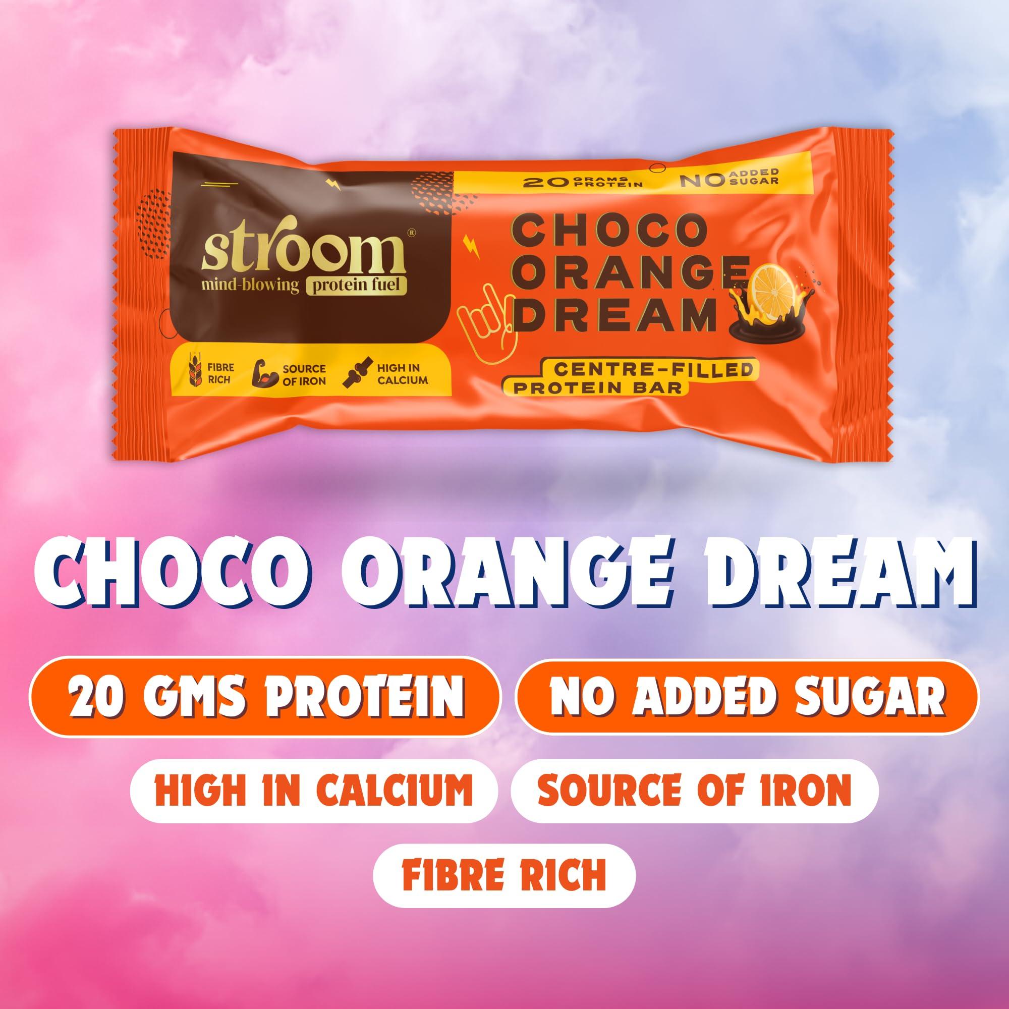 STROOM STROOM Asia\'s First Centre Filled Protein Bars | 20g Protein (5 Bars, 63 Grams Each) | Choco Orange Dream | Protein Bars for Muscle Growth & Repair | Fibre Rich | No Added Sugar