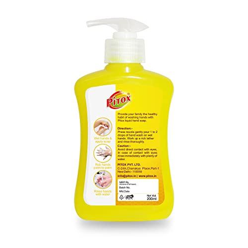 Pitox Pitox liquid Hand Soap (Pack of 2-200ml each) Lemon | Moisturizing Hand Wash | Soft on Hands