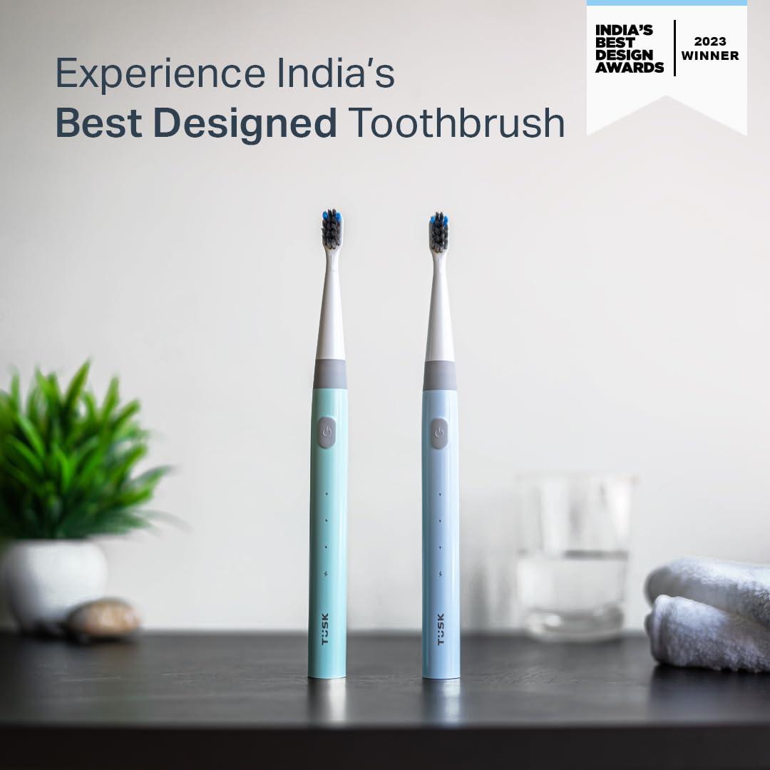 TSK Tusk Smart Electric Toothbrush for Adults & Kids, 3 Modes Rechargeable Sonic Brush with 30 Days Battery, Soft Bristles, Waterproof Design, C-Type Charging, Timer for Efficient Cleaning (Sky, Blue)