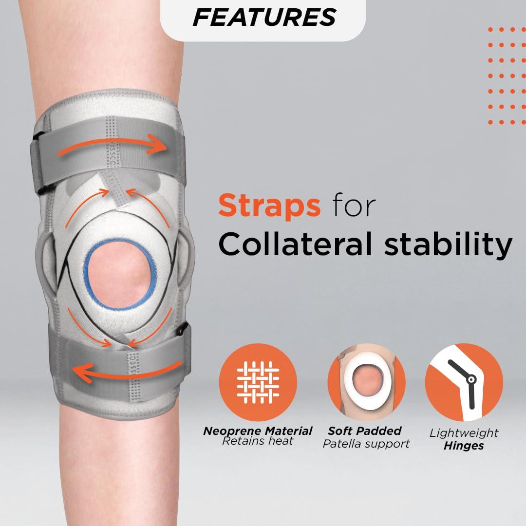 Vissco Vissco Neoprene Hinged Patella Knee Brace (Moderate Support), Knee Support for Pain Relief, Knee Injury Braces for Walking, Running, Gym, Workout - (CLOSED TYPE) - Small (Grey)