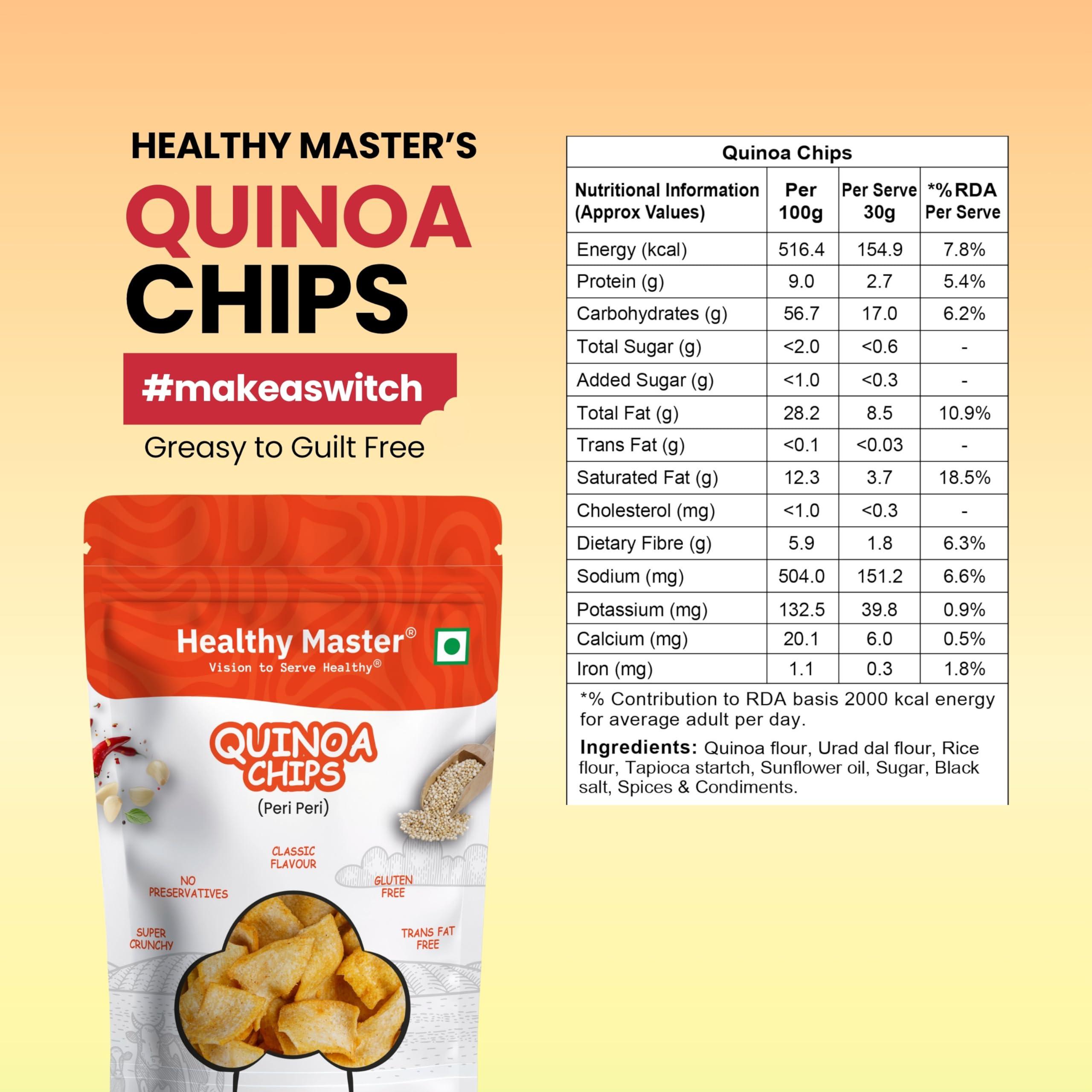 HEALTHY MASTER Vision to serve healthy Healthy Master Baked Quinoa Chips with All Natural Ingredients | High in Fiber | Low in Sodium | Gluten-Free | Vacuum Cooked | Oil-Free (Quinoa Chips, 200g)