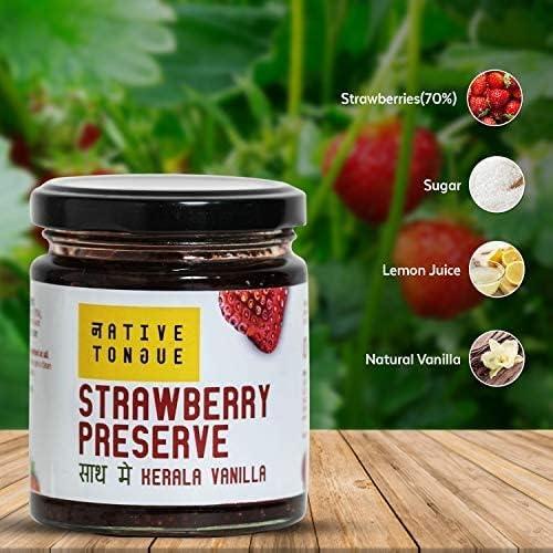 Native Tongue Native Tongue Strawberry preserve with Kerala Vanilla | 100% natural Strawberries Jam | 70% fruit | No preservatives | No artificial colours or flavours | 200 gms