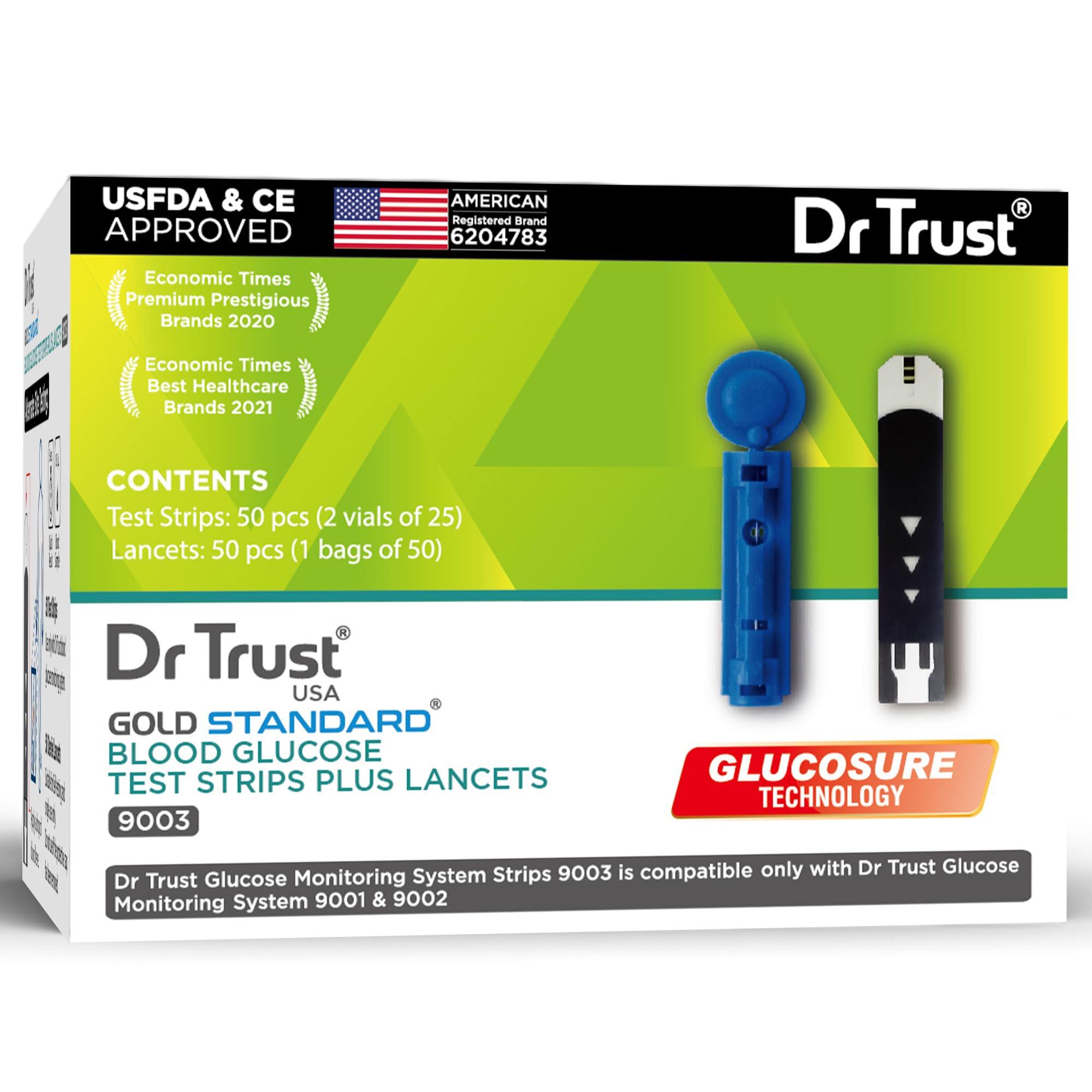 Dr Trust Dr Trust USA Gold Standard Blood Glucose Test Strips Plus Lancets - 50 Strips (Black)
