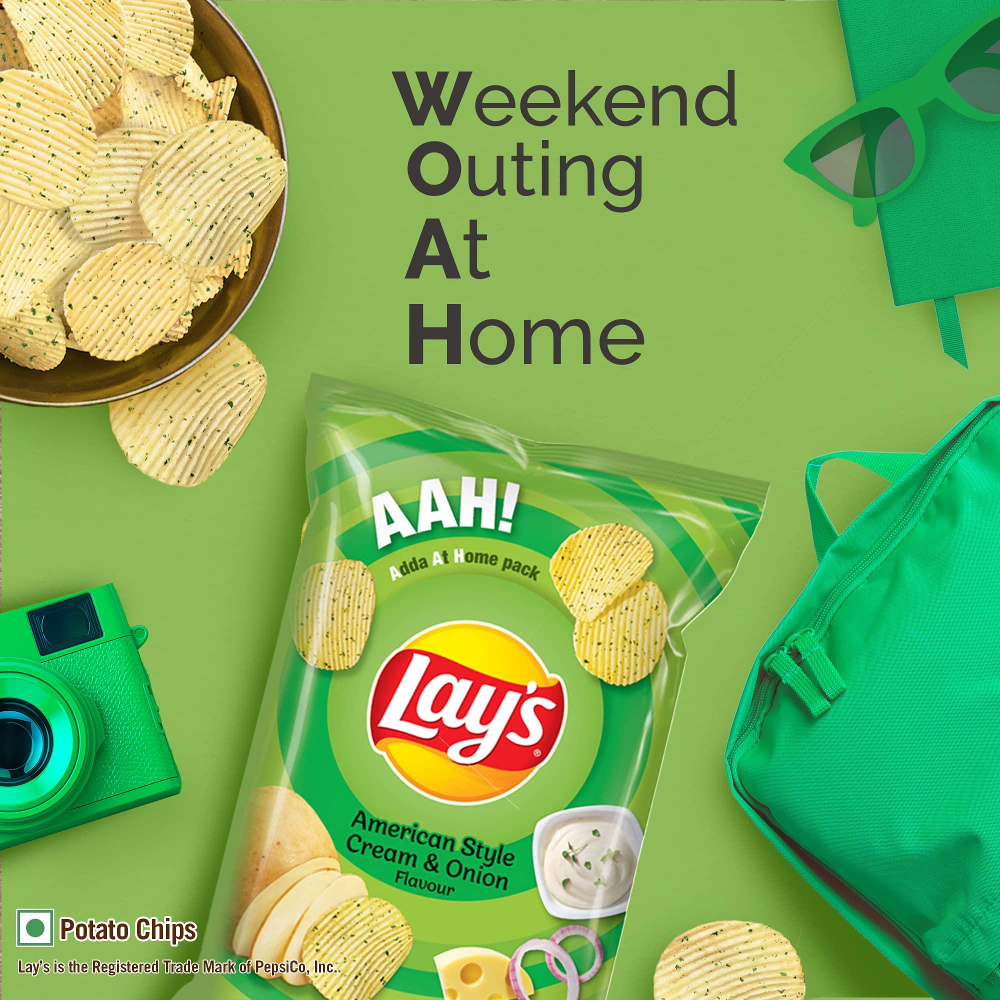 Lay's Lay's Potato Chips 157g/190g, American Style Cream & Onion Flavour, Crunchy Chips & Snacks, Party Pack (weight may vary)