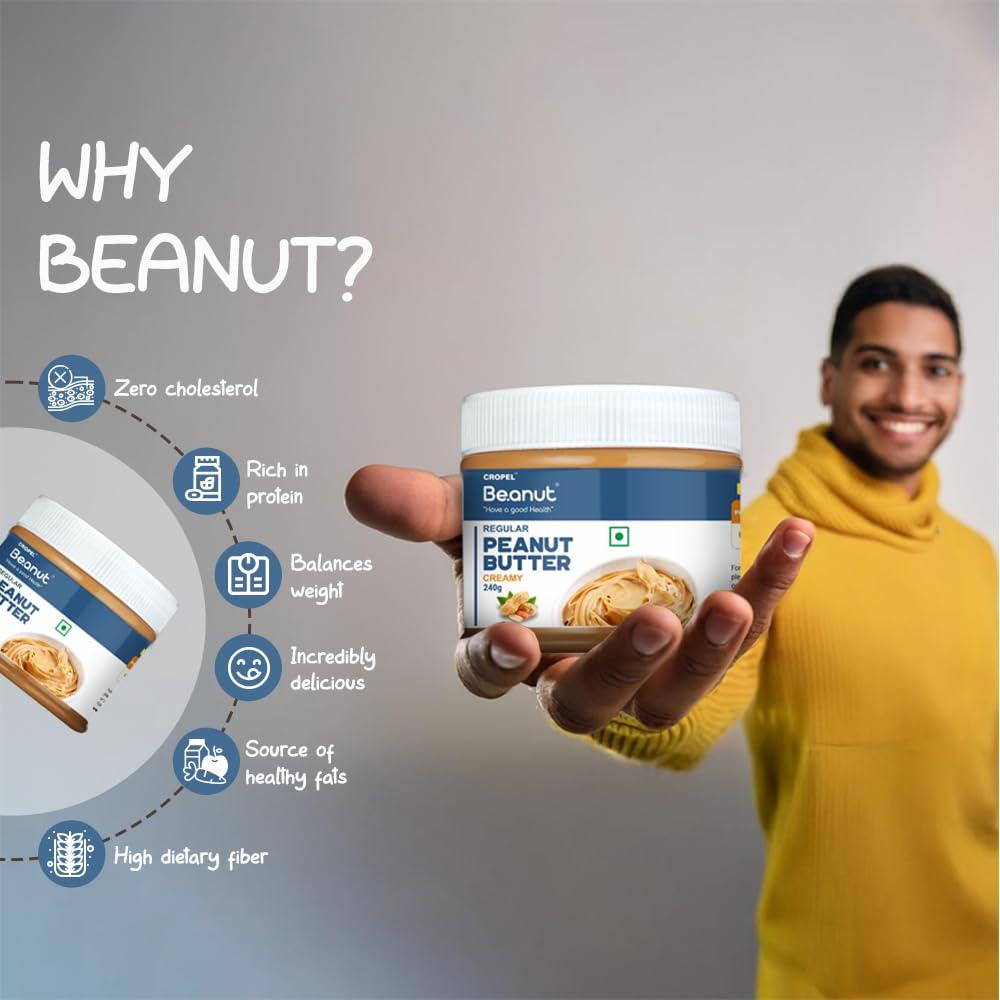 Beanut Beanut Peanut Butter Creamy From Real Roasted Pressed Protein, Non GMO, Gluten Free, Free Gym, Cholesterol & Vegan, Exercise Gym Daily Energetic - (240g, Pack of 1)