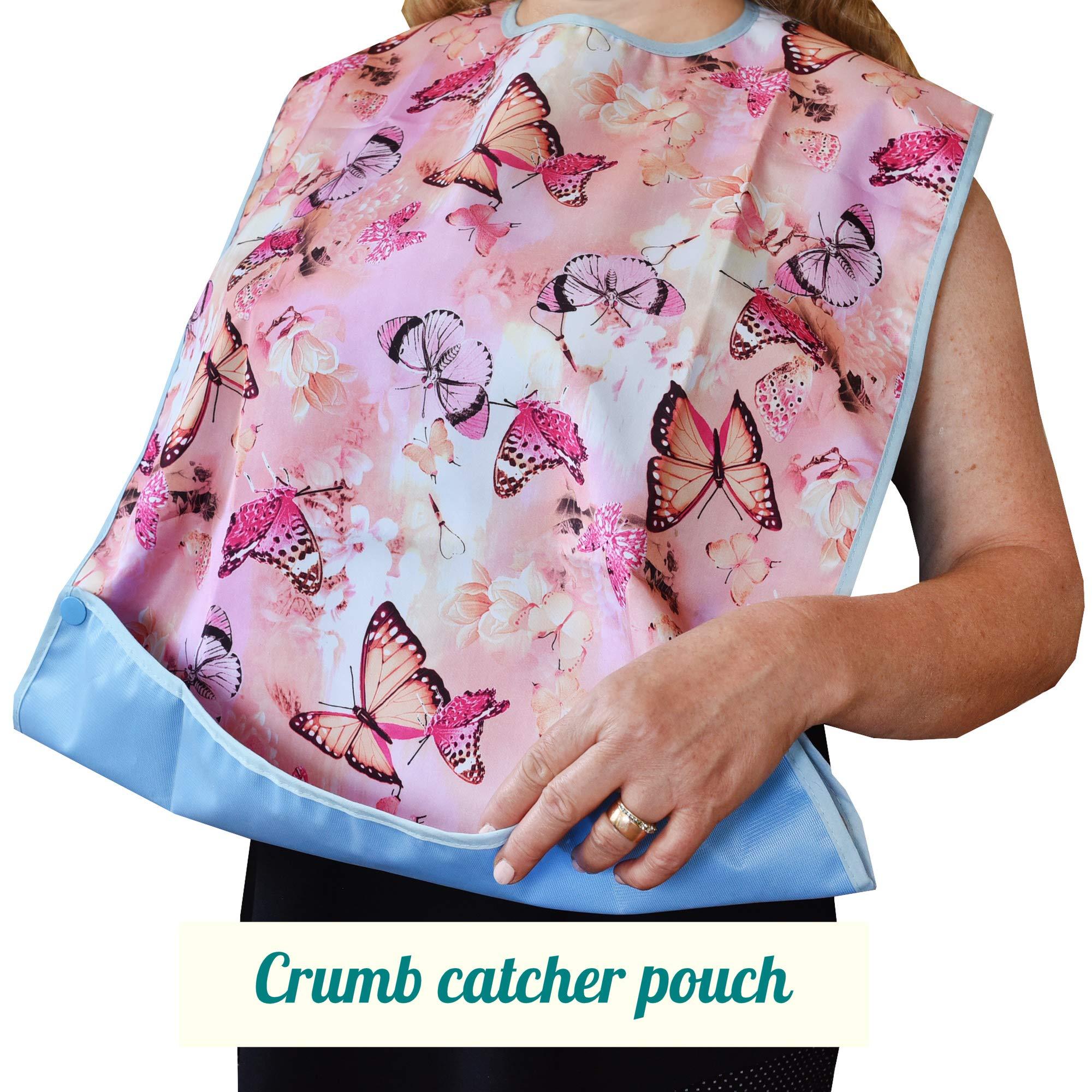 Celley Adult Bib for Eating with Crumb Catcher - Washable and Reusable Clothing Protector for Elderly