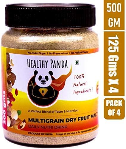 HEALTHY PANDA HEALTHY PANDA Organic Sprouted Multigrain Dry Fruit Malt / Sprouted Multigrain Health Mi x, Organic Sattu Mavu - 125 Gram, Pack Of 4 (500 Grams)