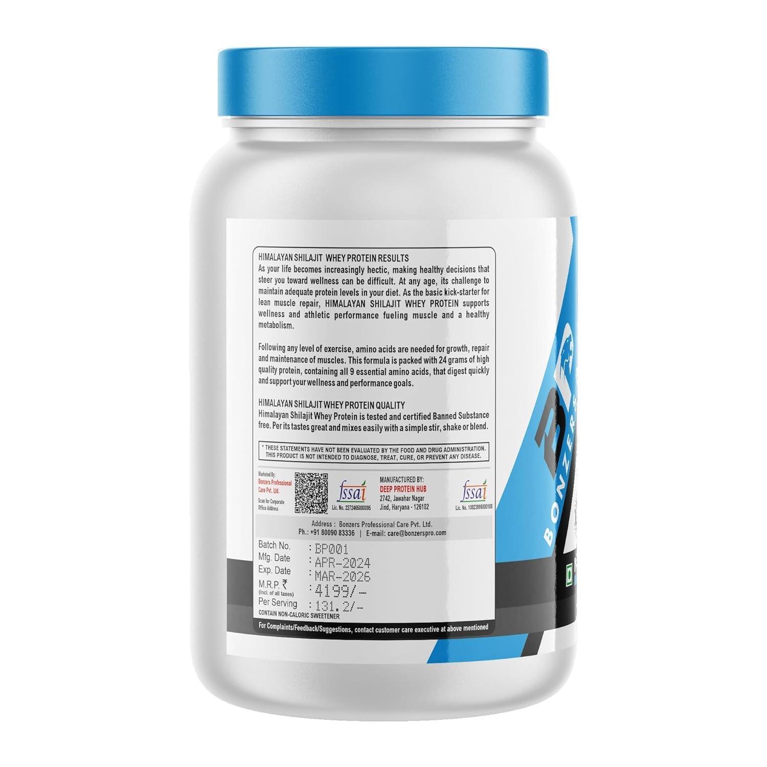 BONZERS PRO Bonzers Pro Himalayan Shilajit Whey Protein - 1 Kg (2.2 lbs) | 24g Protein, 5.5g BCAA, Ashwagandha, Safed Musli, Kesar for Muscle Growth | Mango Flavor