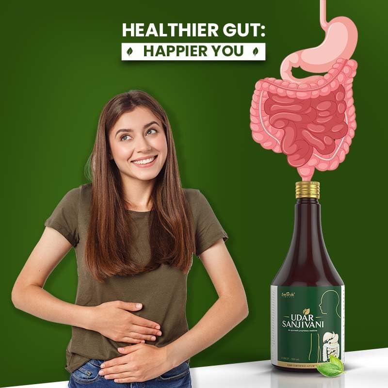 NavaFresh Basics Saptarishi Herbal's Udar sanjivani, an ayurvdic treatment for acidity, excess gas, constipation, frequent indigestion, bloating, burning sensation in stomach and chest, and continuous burping.