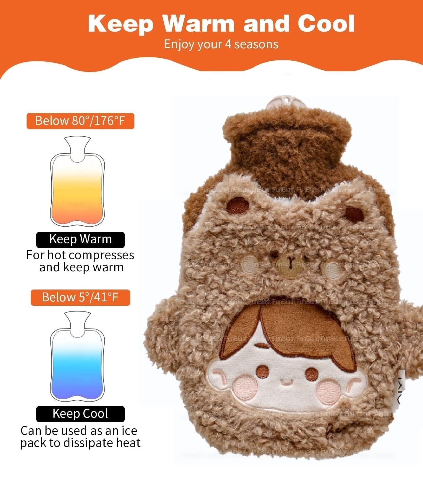 FunBlast FunBlast Hot Water Bag 1 Pcs Heating Bag with Soft Cartoon Cover for Pain Relief, Heating Pad Hot Water Bottle & Rubber Bottle for Hot Water Bag for Pain Relief 1000 ML (Random Color)