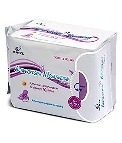 AIRIZ AIRIZ Active Oxygen & Negative Ion Relax Soft Cotton Sanitary Napkin For Day Use - (Pack of 10 Pads In 1 Pack)
