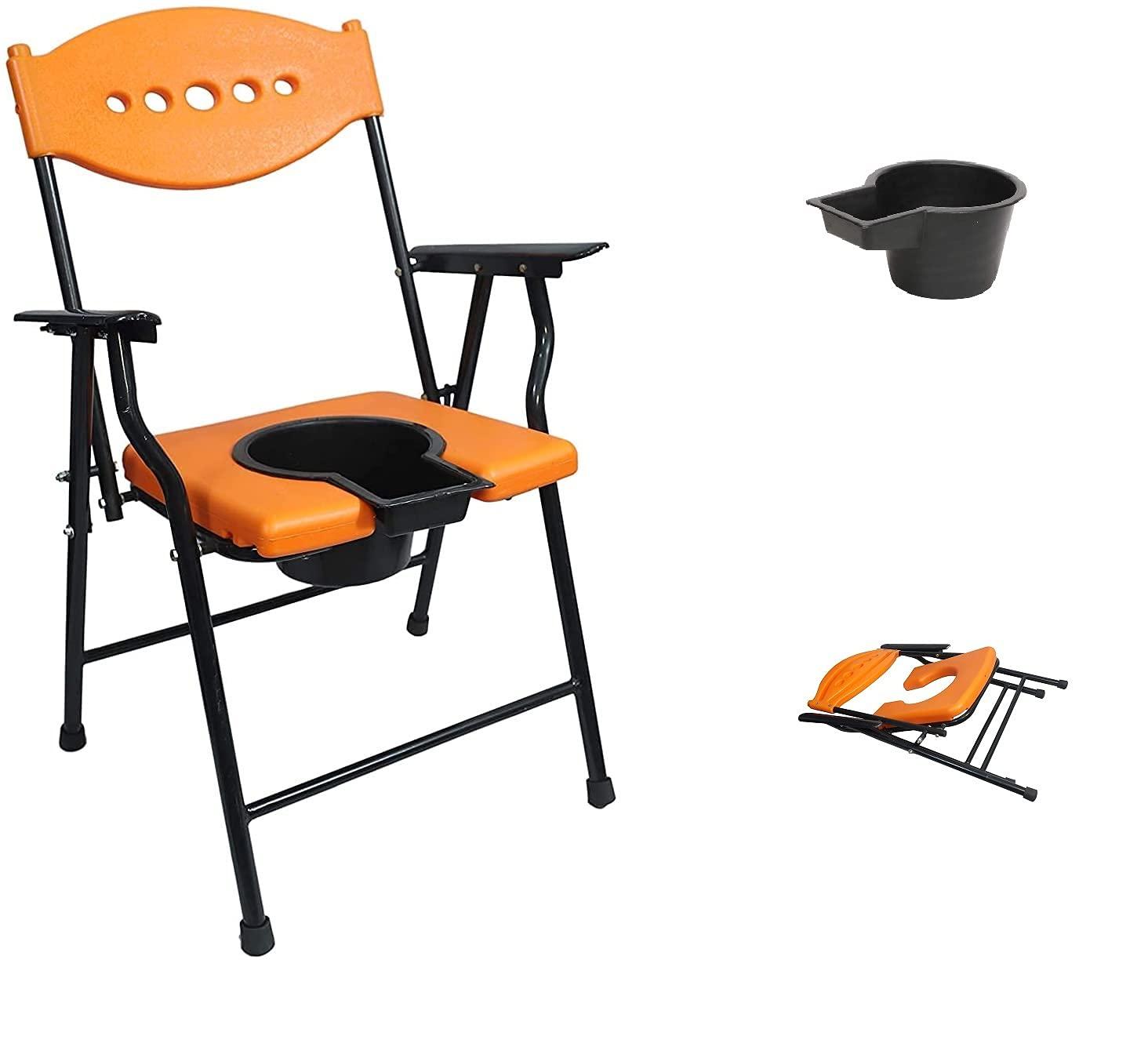 MUBBA MUBBA Shower Chair cum Commode for Indian Toilet seat and Bedside comode (Orange)