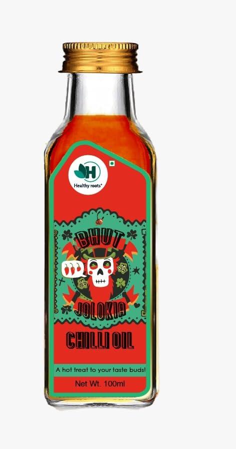 Healthy roots Healthy Roots Assam Bhut Jolokia Chilli Oil | Made with Cold-Pressed Sunflower Oil | Ideal for Pizza, Pasta, and More - Intensely Flavorful and Spicy | (100 ml (Pack Of 2)