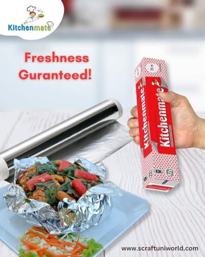 Kitchenmate Kitchenmate 25 m Aluminium Foil for Food Packing, Wrapping, Baking, Storing and Serving, Keeps Food Safe & Flavourful, Microwace Safe Foil Paper for Food Wrap Non Toxic (Pack of 1)