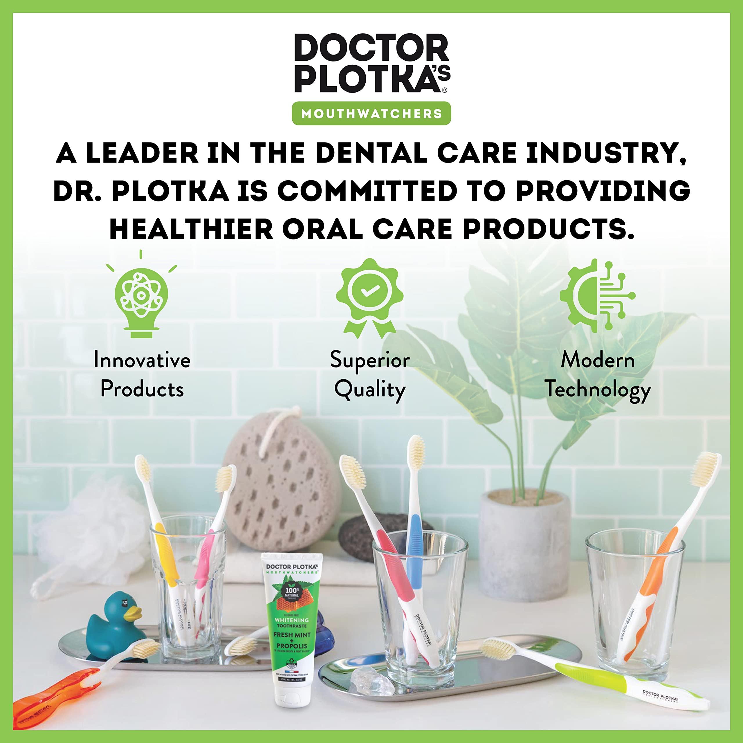 MOUTHWATCHERS MOUTHWATCHERS - Manual Toothbrushes - Clean Teeth for Adult - 4 Count - Floss Bristle Silver - Invented by Doctor Plotka's - Red