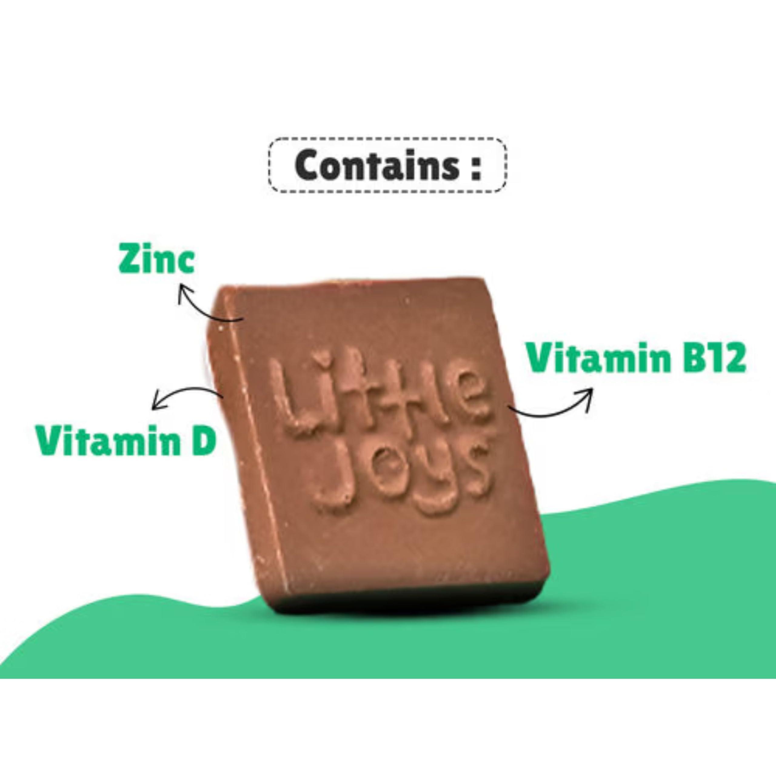 Little Joys Little Joys Multivitamin Chocolate (2+ Years)|30 Multivitamin Chocolates|Naturally Sweetened With Jaggery|With B12, D2, B9, E, Iron, & Zinc|With No White Sugar|Pack Of 2 - Chewable Gummies