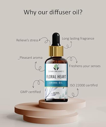 Gyan Organics Gyan Organics Aroma Oil Floral Heart Diffuser Refill Oil Fragrance Floral Heart Aroma Oil Fragrance for Home Room Office & Washrooms (15ml) Pack Of 1