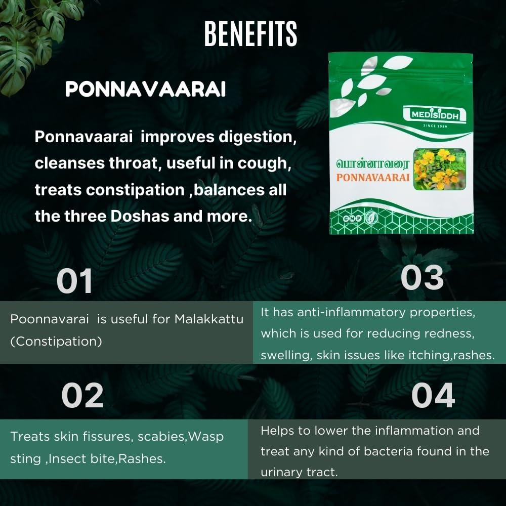 MEDISIDDH Medisiddh Ponnavarai Chooranam 50 Gms Pack of 2, Coffee senna, Kasaunda, Kasamarda, Thangedu, Mattantakara, Kolthogache, Controls Constipation,Skin fissures,Scabies, Rashes,Wasp sting.