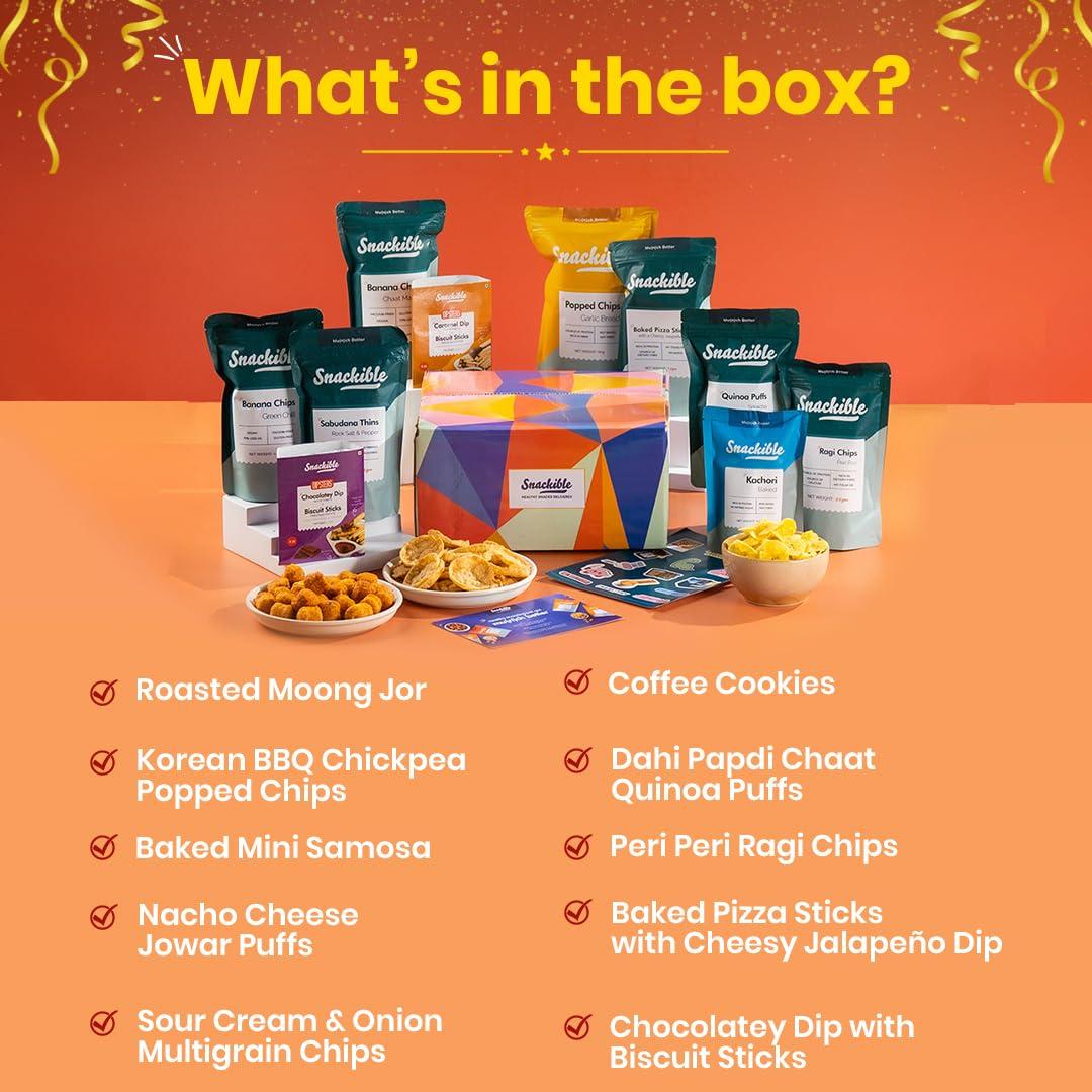 Snackible MU(N)CH BETTER Snackible Bestselling Snacks Box | Box of 10 Healthy Snacks | Healthy Gift Box | No Maida & No Refined Sugar | Best Gifting Option | Corporate Gifts | Gourmet Snacks