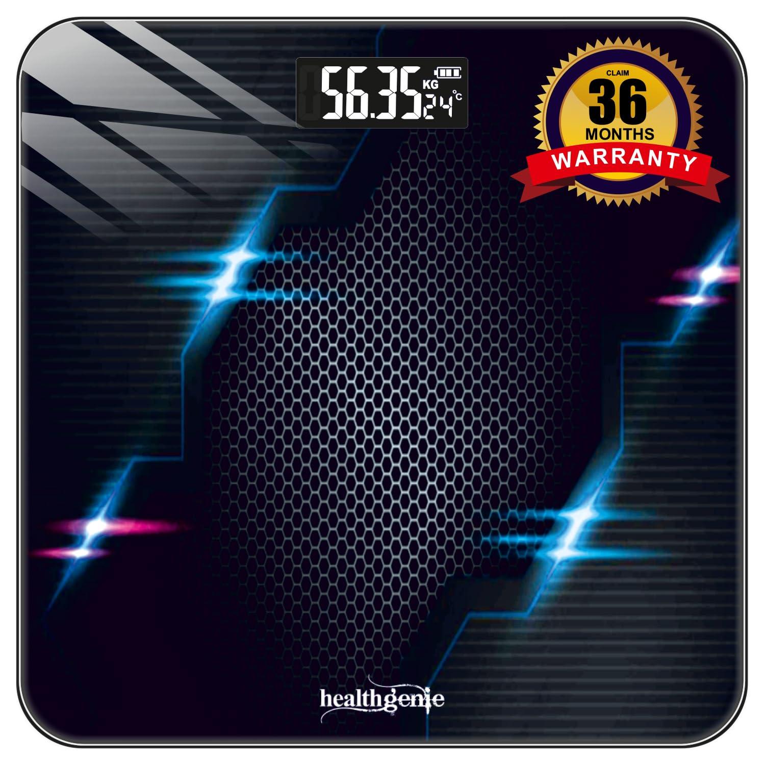 Healthgenie Healthgenie Weight Machine for Body Weight Thick Tempered Glass LCD Display With 3 Years Warranty Weighing Scale Thunder Hives