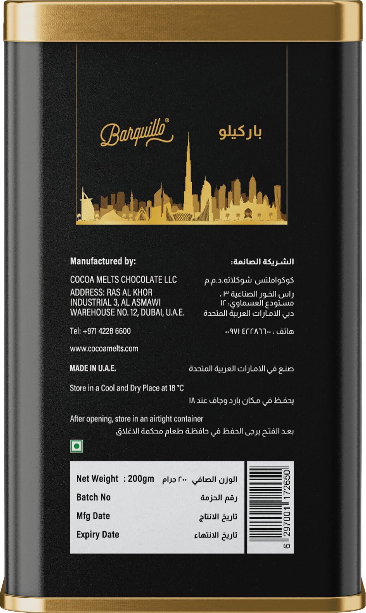 BARQUILLO Barquillo Assorted Premium Chocolate Tin Pack - 10 Pcs (200 gm) | Roasted Almonds, Hazelnut and Pistachio imported | Dubai couverture taste | Raksha bandhan Gift Celebration Independence special