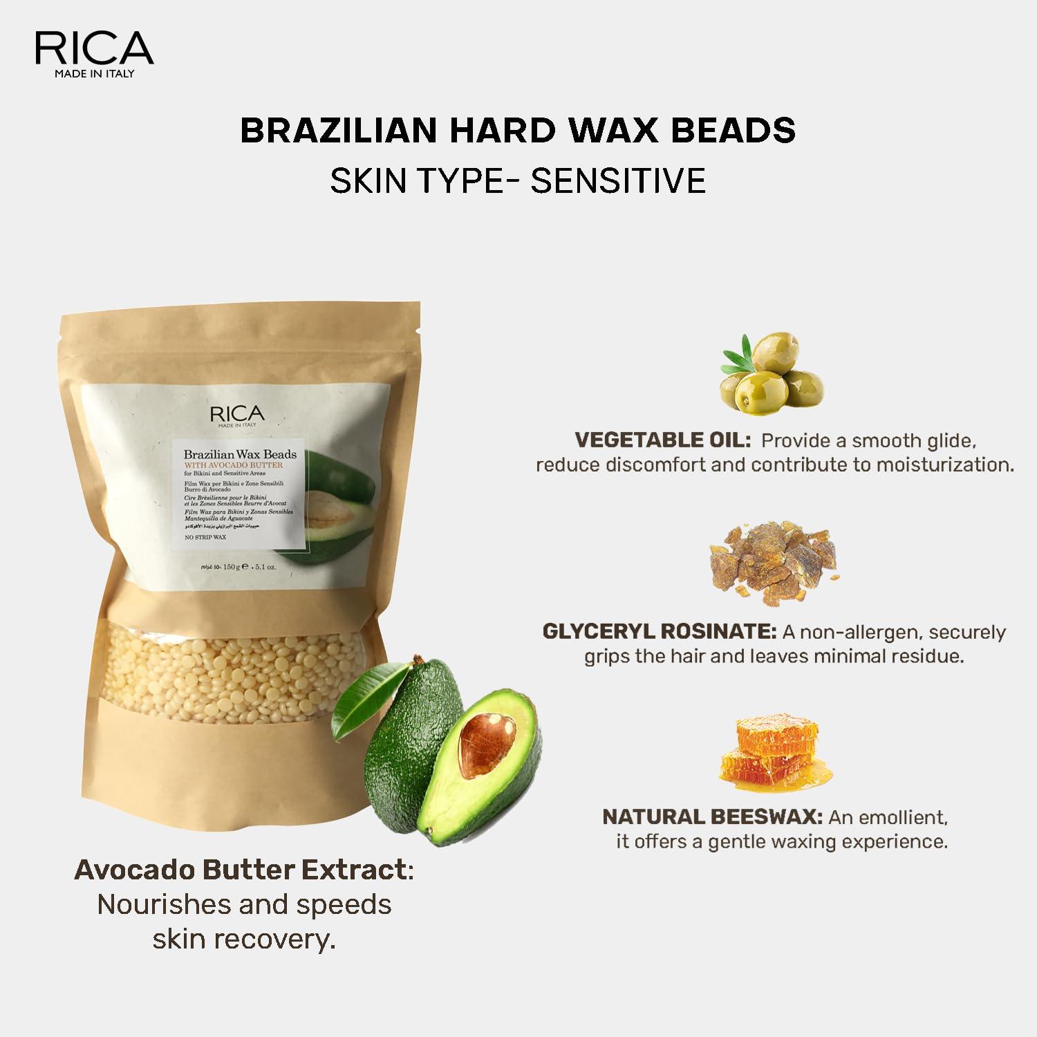 RICA Rica Brazilian Beads, Stripless & Painless Hair Removal Wax For Men & Women| Quick & Easy Tan Removal Waxing For Face, Armpit & Bikini Areas| 150 gm, Pack of 1
