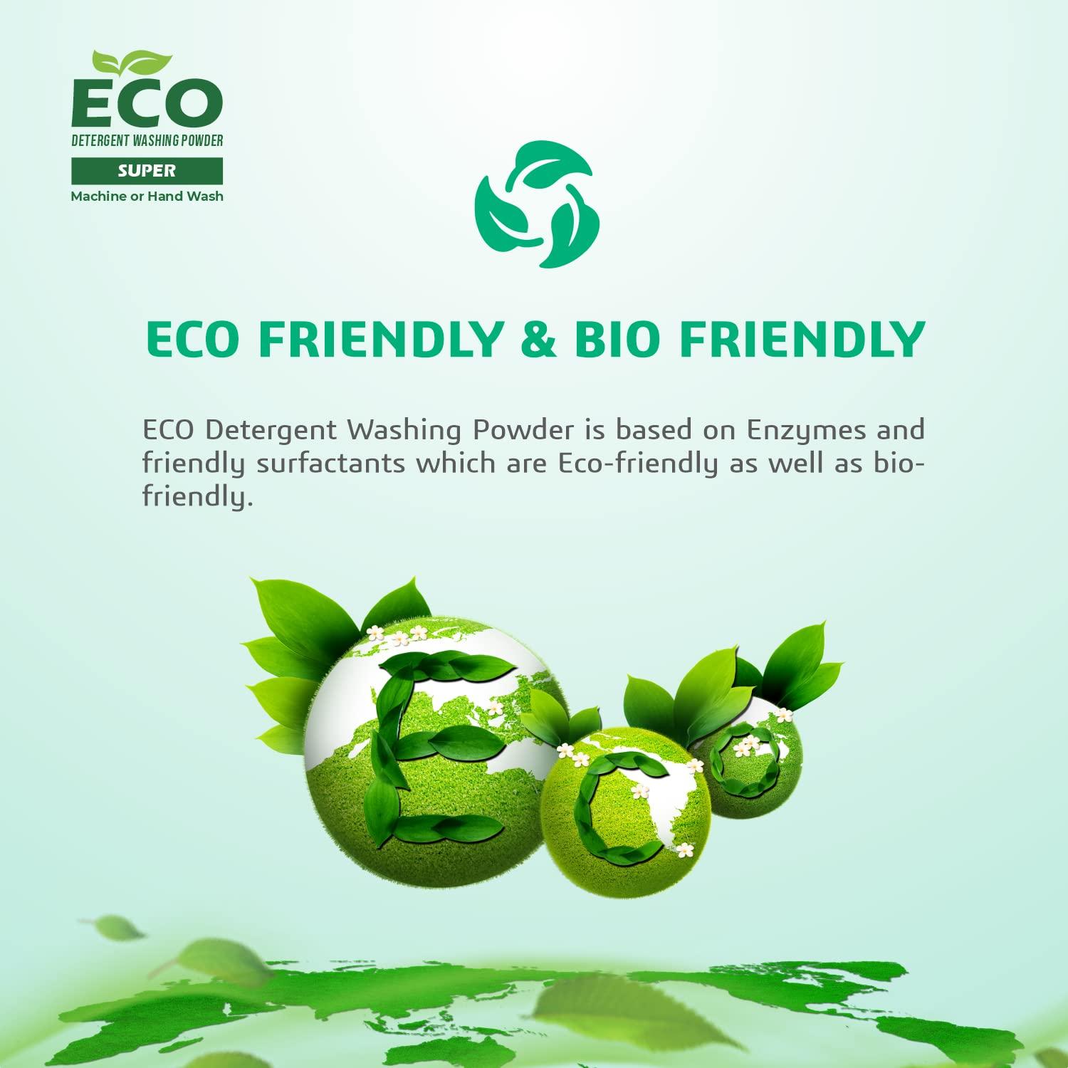 ECO ECO Detergent Washing Powder No Harmful Ingredients | made with Natural ingredients, Phosphate free No Sulphates, No Caustics | Laundry Detergent Powder for Front & Top Load (1 Kg, Super)