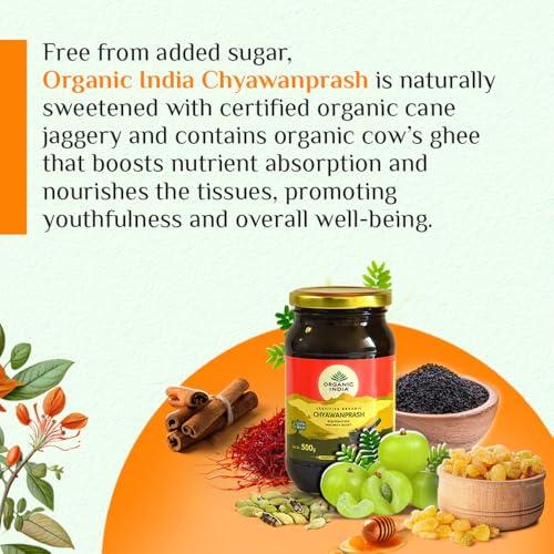 ORGANIC INDIA A TATA Product Organic India Chyawanprash - 500g, Ayurvedic Blend with Vitamin C, Boosts Immunity, Enhances Strength & Stamina, Supports Digestion, Promotes Healthy Skin & Hair, Relieves Cough & Cold