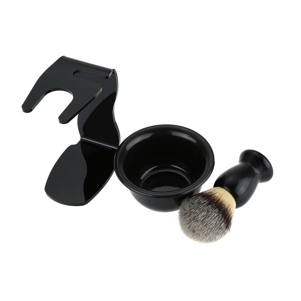 Andoer 3 in 1 Shaving Brush Kit Shaving Frame Base + Shaving Soap Bowl + Shaving Bowl Modern Design Bristle Hair Shaving Brush Acrylic Materials Shaving Cleaning Tool