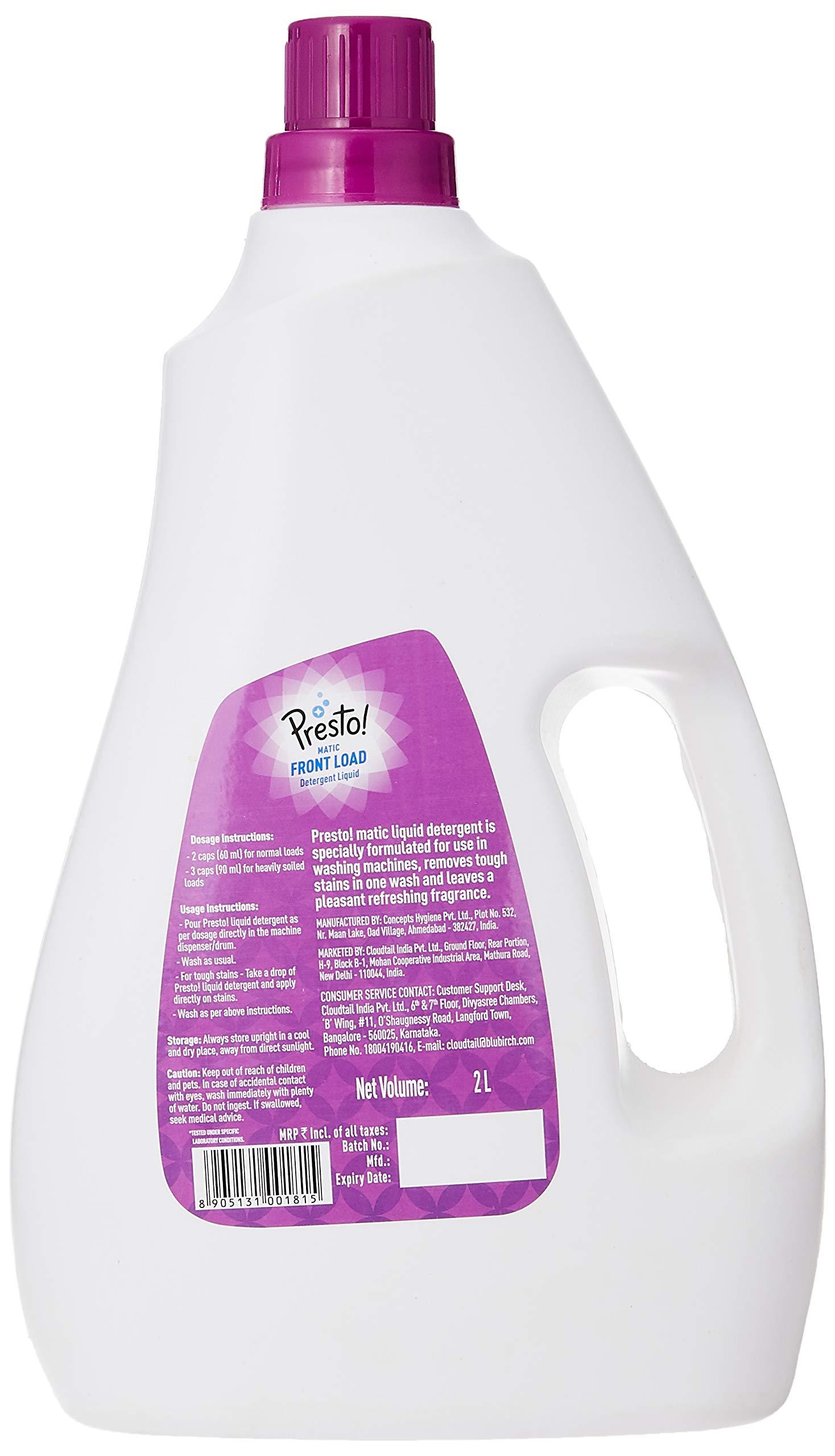 Presto! Amazon Brand - Presto! Matic Front Load Detergent Liquid - 2 L & Amazon Brand - Presto! Dish Wash Gel - 2 Litre (Lime)