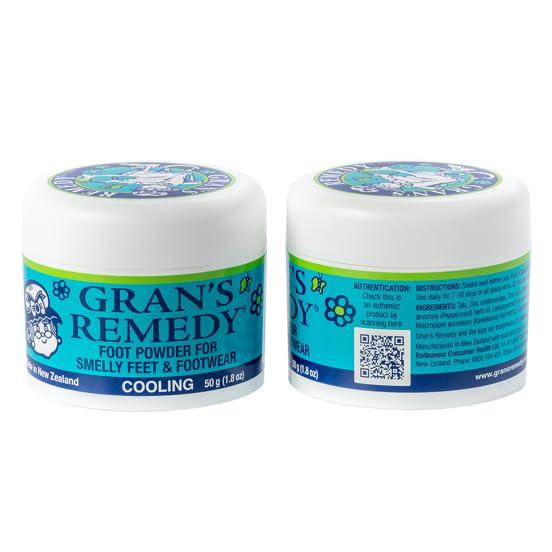 Gran's Remedy GRAN'S REMEDY Natural Shoe Deodorizer and Foot Odor Eliminator Powder for Men, Women, and Kids, 50g. Tub, Absorb Sweat and Moisture, Neutralize Smelly Odors, Cooling