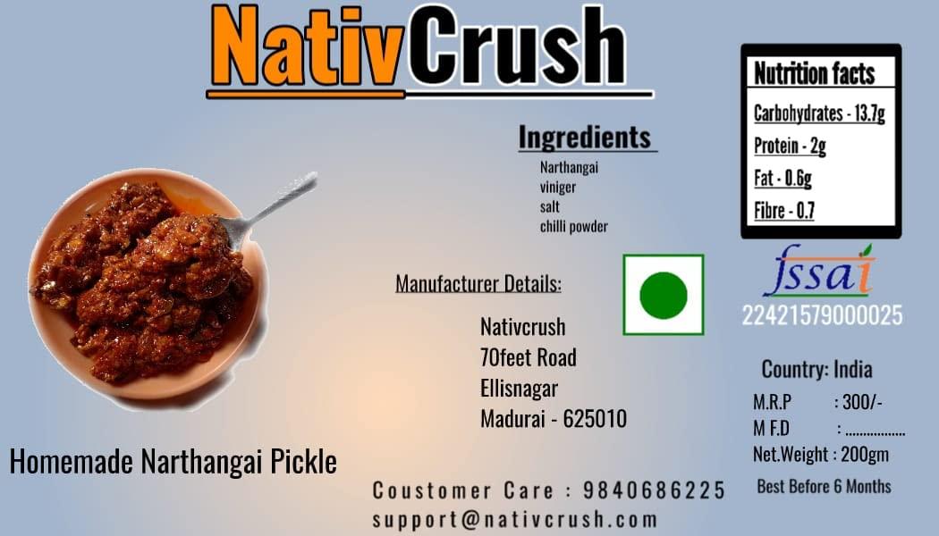 Nativcrush Nativcrush Narthanga (Citron) Pickle South Indian Home Made Food and Pickles (250 Gms)