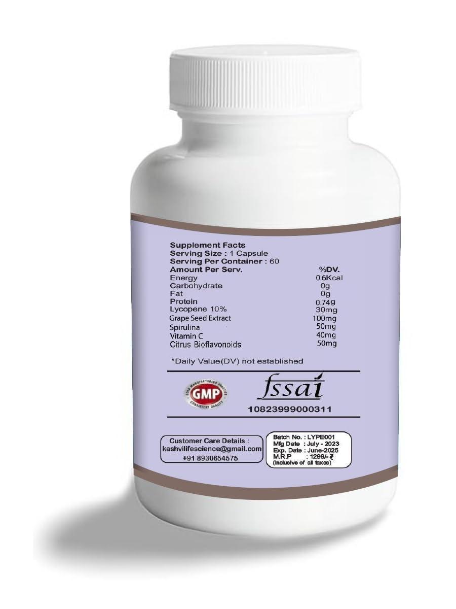 KNJ KNJ Lycopene 30000 mcg With Grape seed, Spirulina, Citrus Bioflavonoids, Vitamin C, And Super Foods To Promote No Sugar, No Gluten, Organic Antioxidant Support | 60 Capsules Each Packet | Pack Of 1