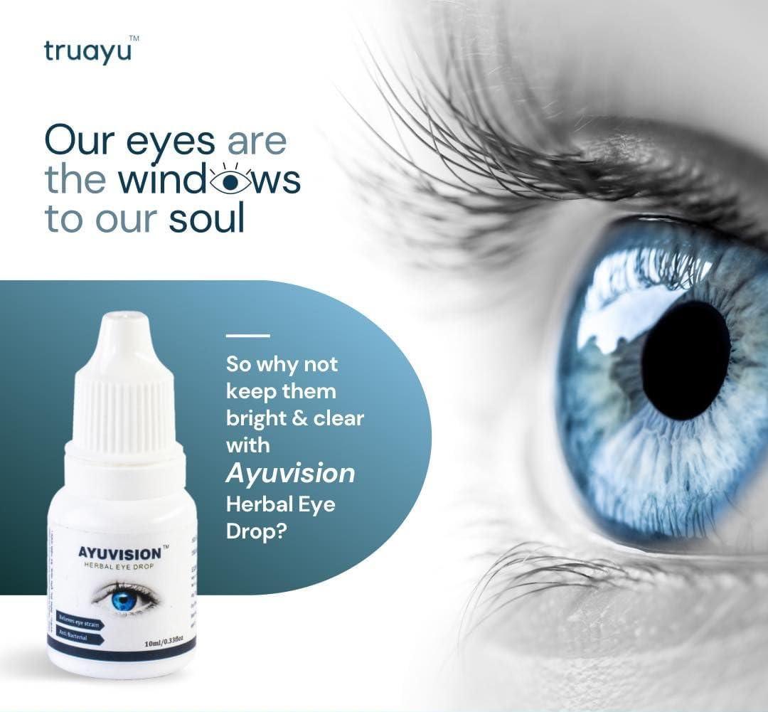 AYUVISION Ayuvision Herbal Eyedrops Relieves Eye Strain, Dryness, Redness & Itching |Cooling Daily-use Eyedrops with Goodness of Ayurvedic Herbs 10ml (Pack of 2)