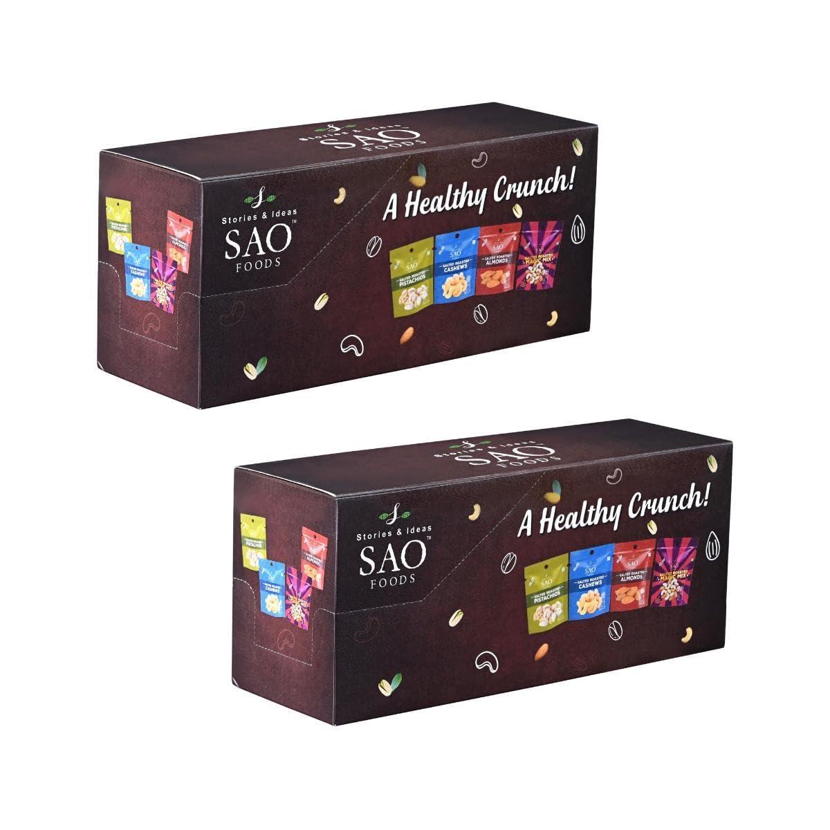 Stories & Ideas SAO Foods Stories & Ideas SAO Foods Roasted & Salted Assorted Dry Fruits Box Snacking Packs Of 12 Grm Each,Magic Mix: 8 Small Packs + Almonds: 4 Small Packs + Cashews: 4 Small Packs + Pistachios: 4 Small Packs