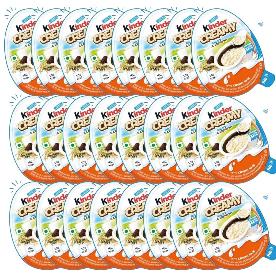 Kinder Dave\'s American Food Kinder Creamy Pack Of 24 Milky and Cocoa Chocolate with Extruded Rice, 456 Grams