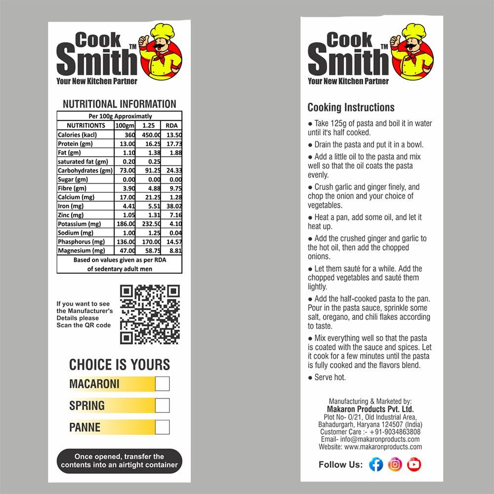 CookSmith CookSmith Healthy Semolina Penne Pasta + CookSmith Rava Hakka Noodle Combo | No Maida, No Fried, No MSG, No Preservatives | Sun Dried |Rava Pasta + Noodles |250gm+200gm (Pack of 2)