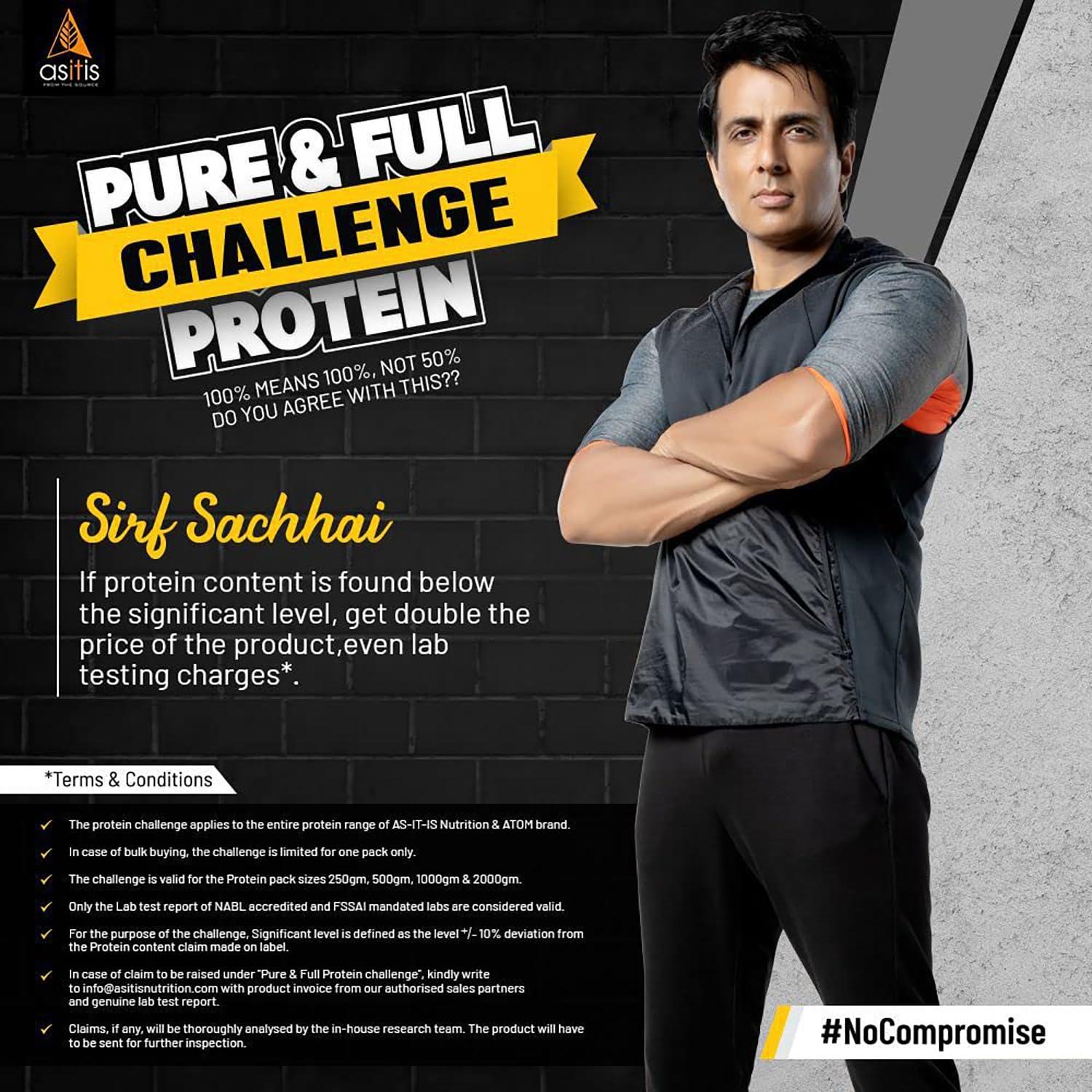 Asitis Nutrition AS-IT-IS Nutrition Whey Protein Concentrate 80% Unflavoured, Labdoor Certified (500Gm)