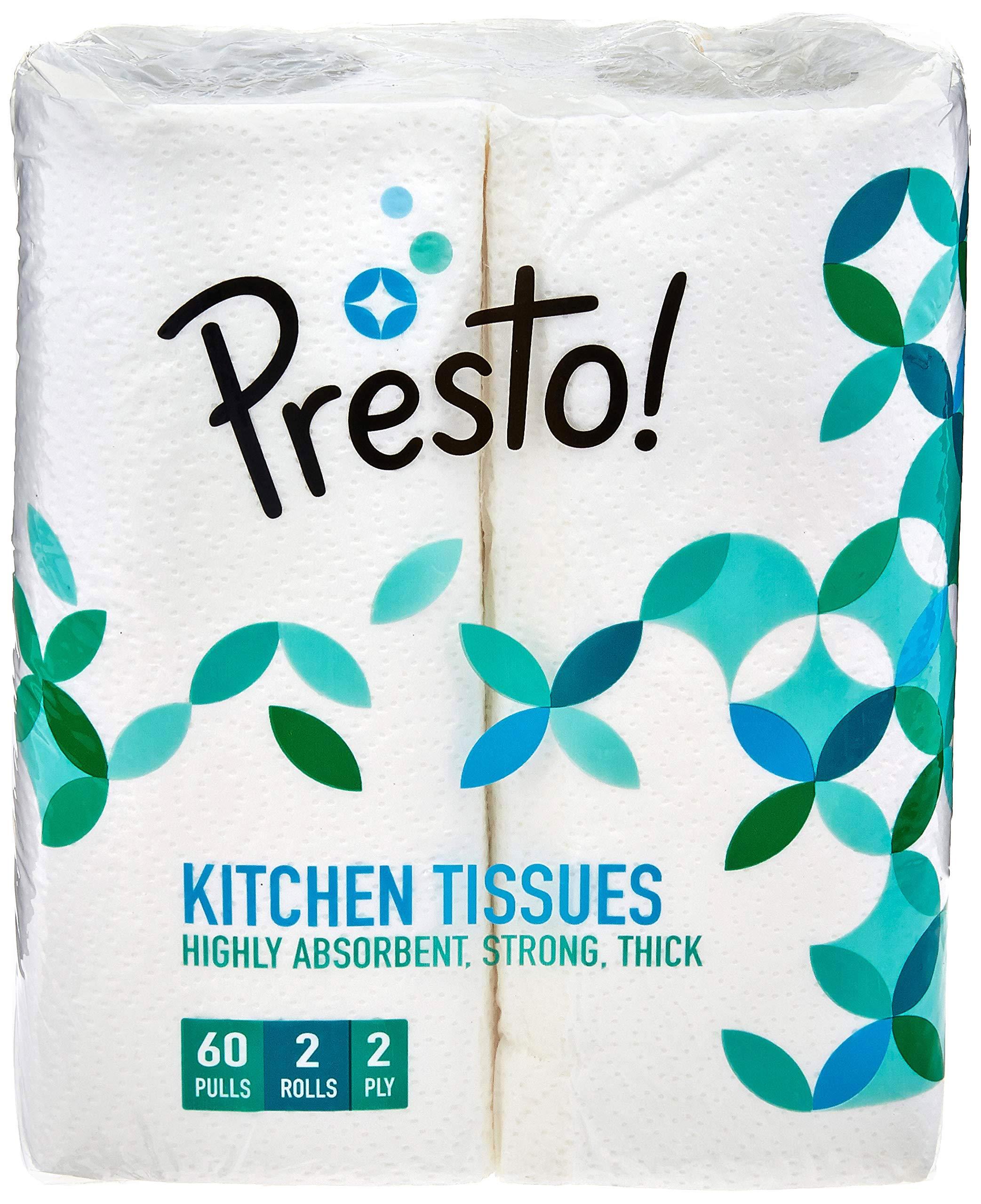 Presto! Presto! 3 Ply Toilet Paper Tissue Roll - 4 Rolls (300 Sheets Per Roll) & 2 Ply Kitchen Tissue/Towel Paper Roll - 2 Rolls & Amazon Brand - Presto! Hygienic Flush Tabs, Aqua Fresh - 50 g (Pack of 6)