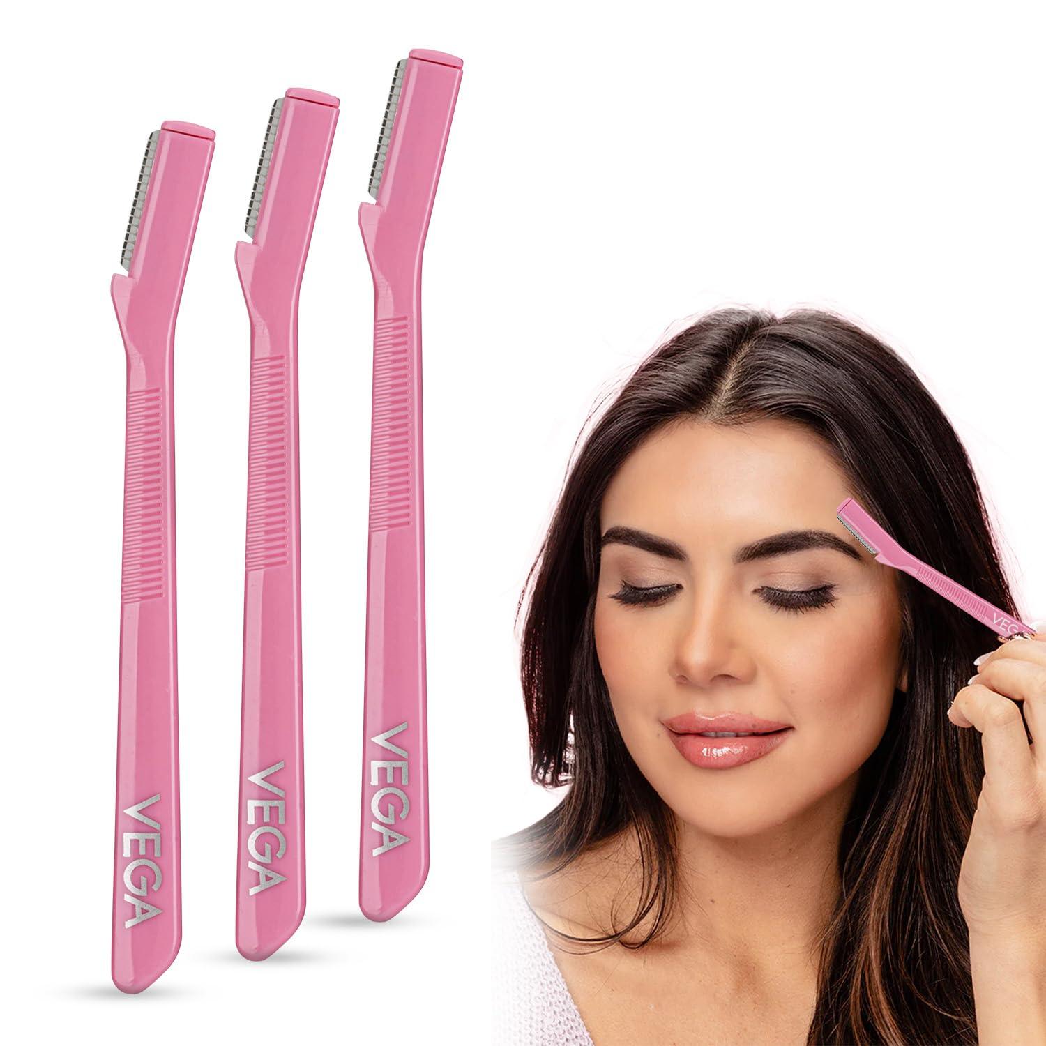 VEGA Vega Eyebrow Shaper for Women - Pack of 3 Reusable Face Razor, Painless Facial Hair Removal, Razor for Face, Eyebrows, Upper Lips, Chin, Side Locks, Forehead, (ESS-01)